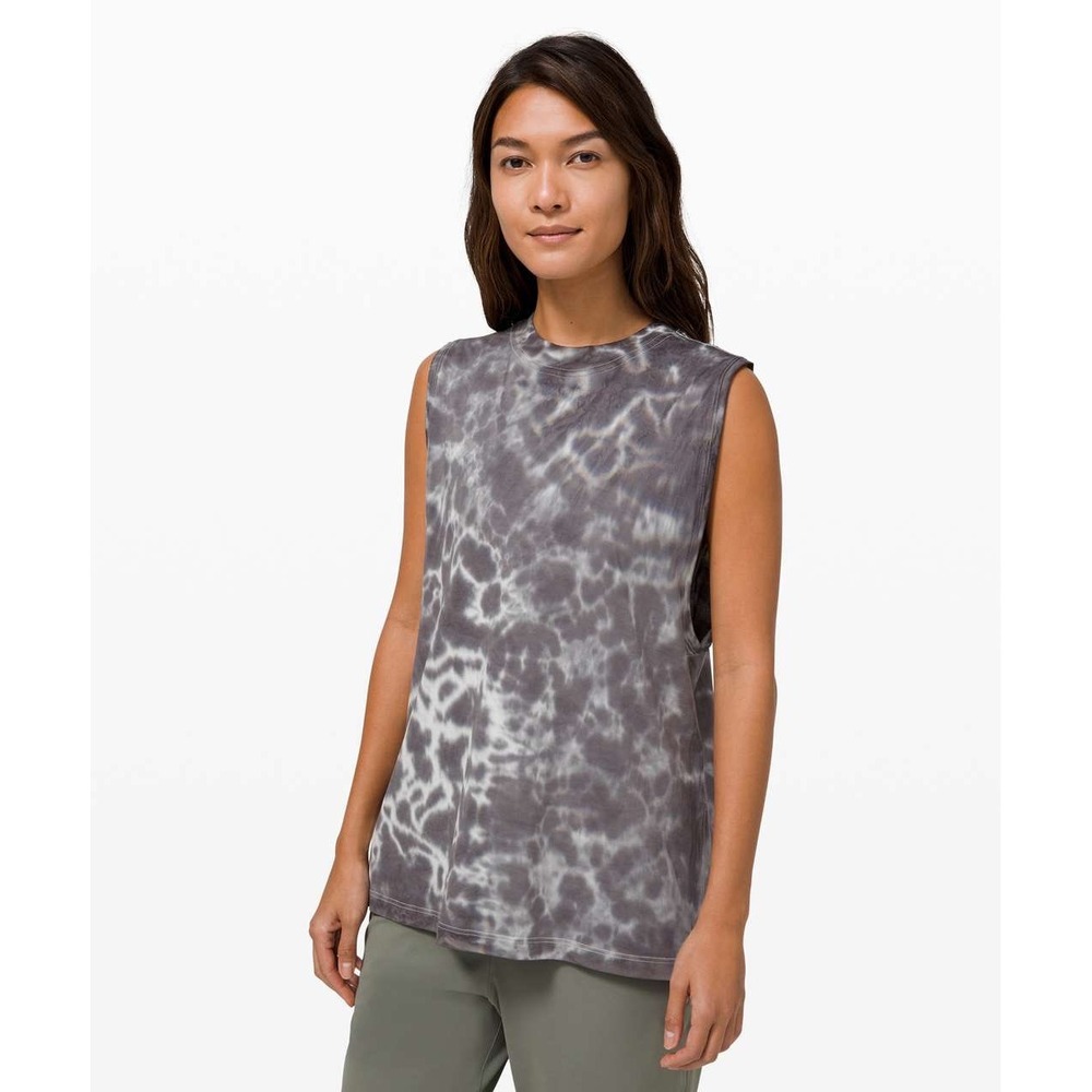 Lululemon All Yours Tank Top Womens‎ 8 Black Grey Tie Dye Marble Muscle Tee
